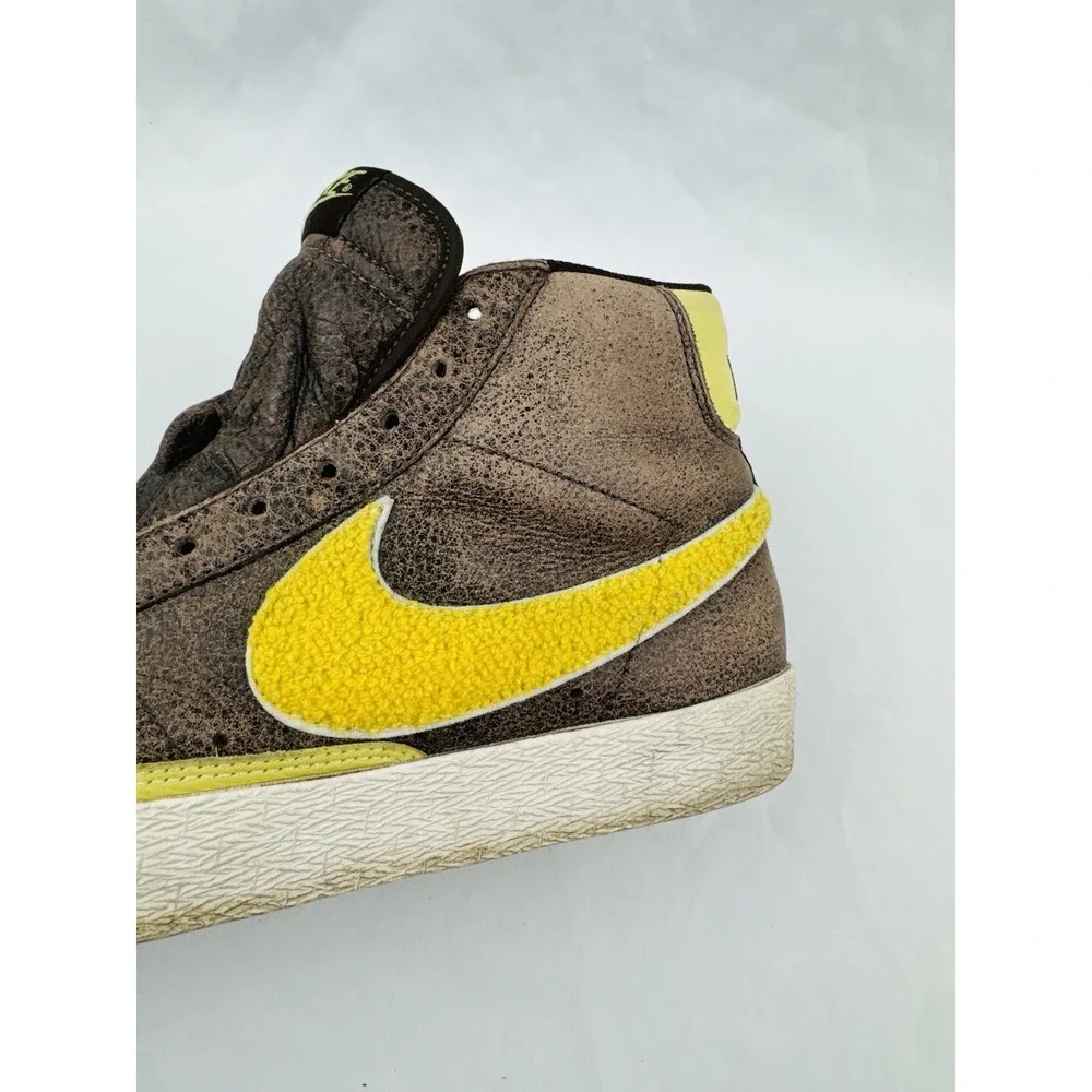 Nike Blazer Mid Premium Brown Yellow Sherpa Swoosh Sneakers 316963-271 Size 9